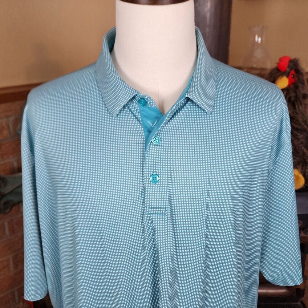 Callaway Opti Dry Teal and White Check Polo Size XXL Lady Bird Johnson GC Logo